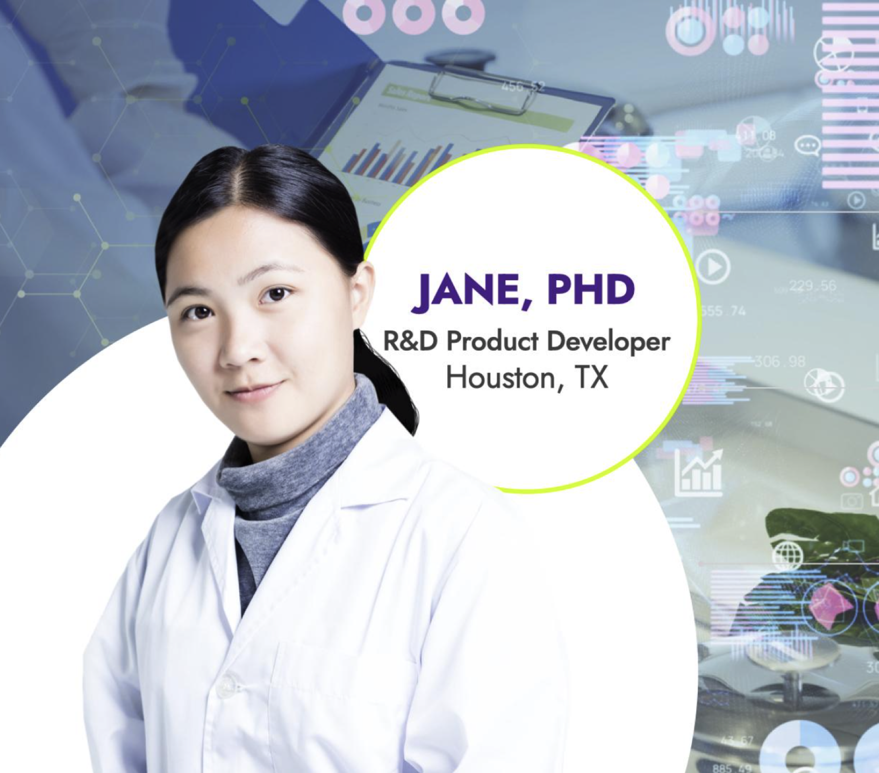 Jane, PhD, R&D product developer persona