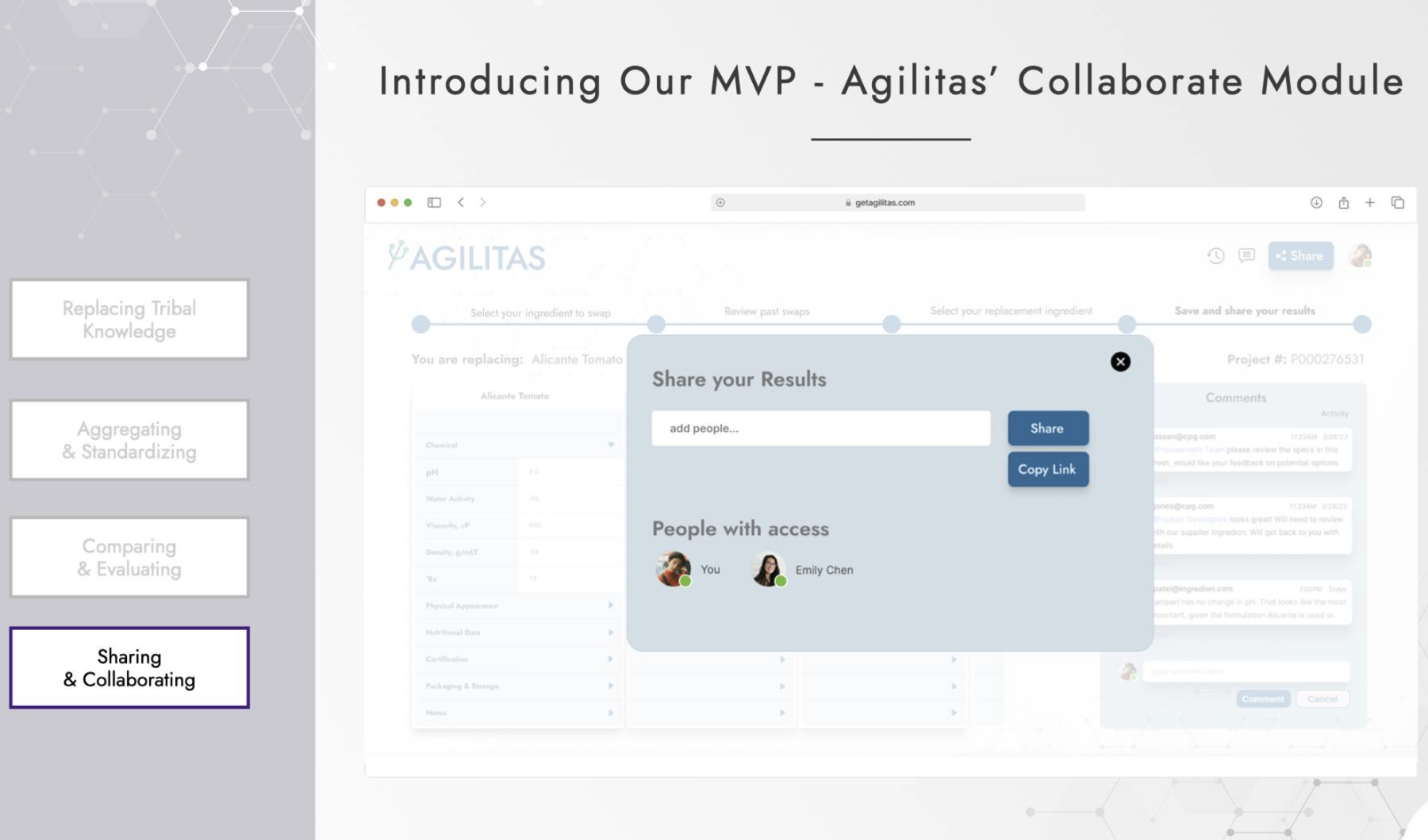 Agilitas MVP sharing and collaboration modal