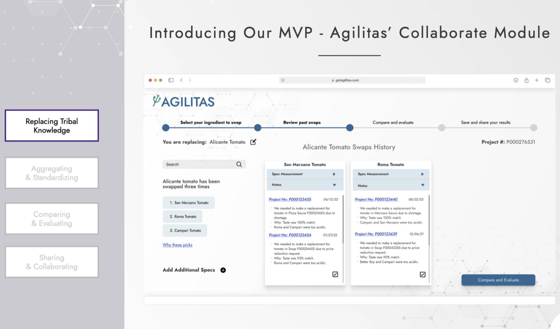 Agilitas MVP replacing tribal knowledge screen